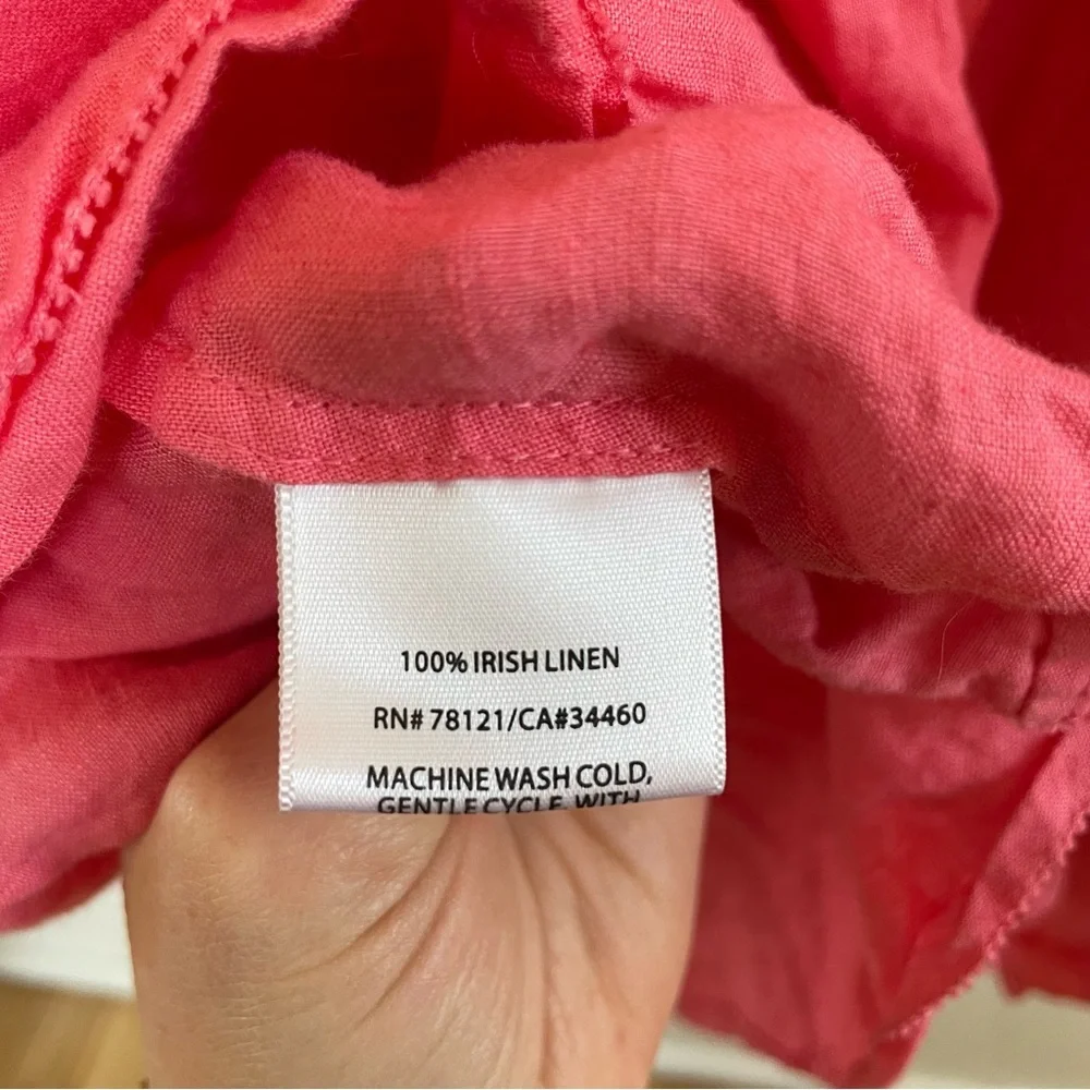 Eileen Fisher Handkerchief Long Cinchable Linen Dress Sleeveless coral pink 2X - Picture 4 of 10